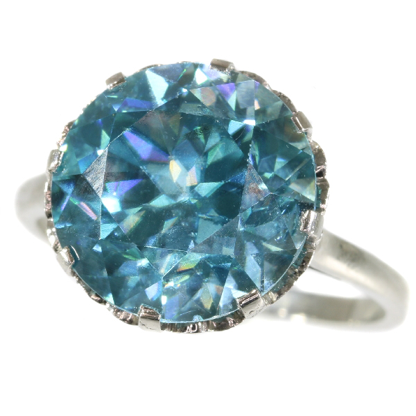 Art Deco platinum engagement ring with humongous starlite of 10+ crt